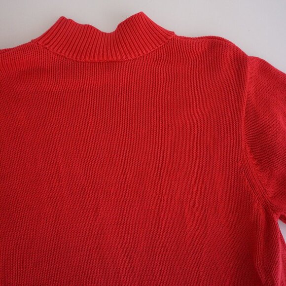 Adidas Red 100% Cotton Knit Big Trefoil Logo Mockneck Short Sleeve Sweater S - Picture 15 of 15